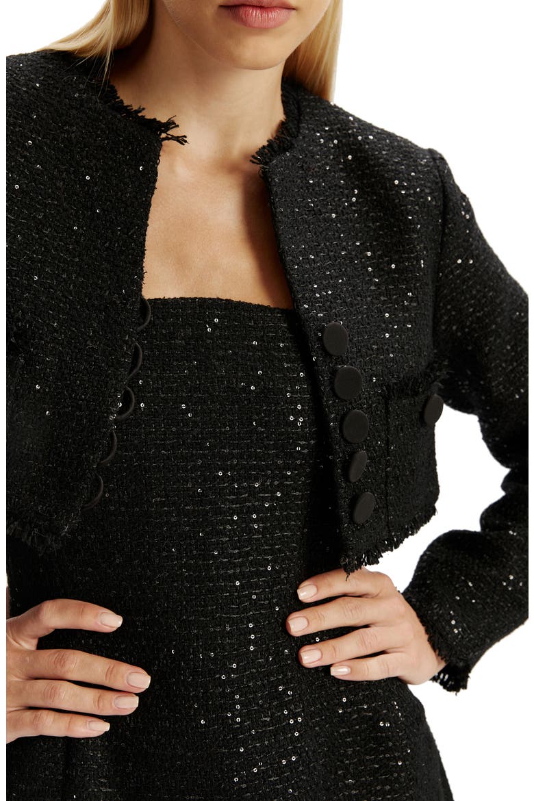 Karoline Bouclé Cropped Jacket, Alternate, color, BLACK