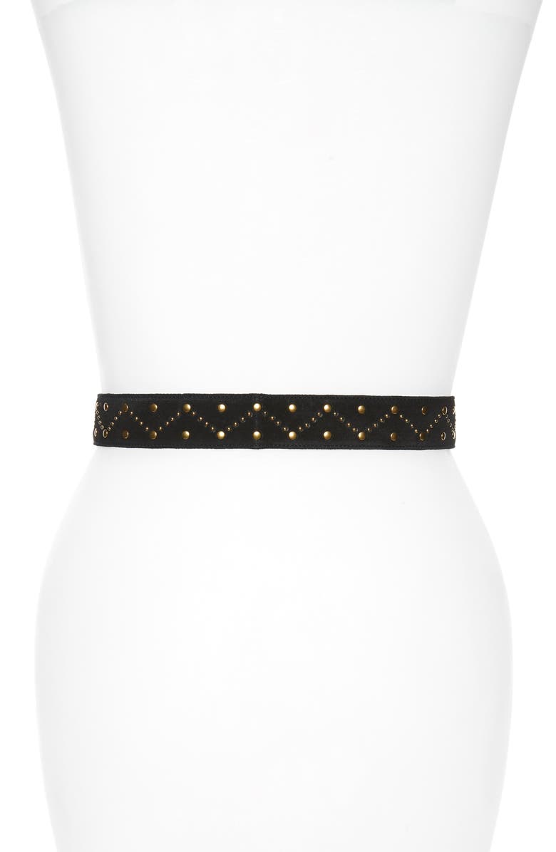 Saint Laurent Mixed Studs Suede Belt, Alternate, color, 