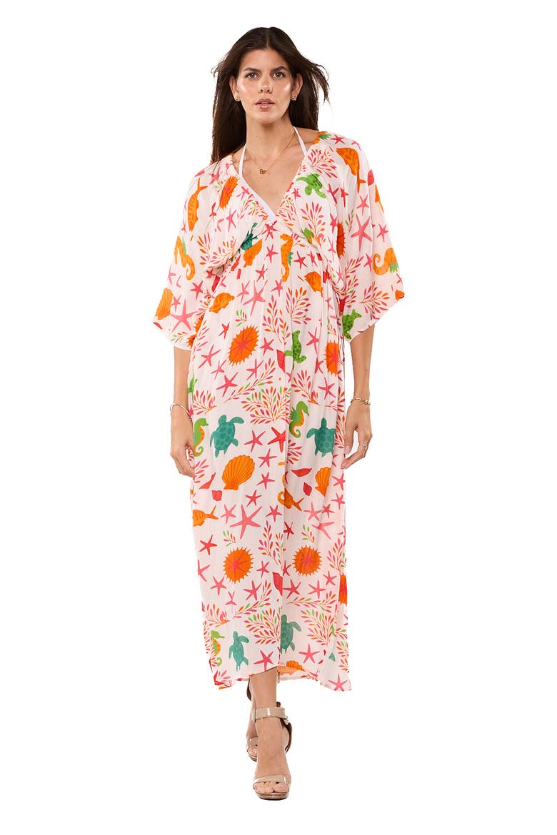 Longline Cover-Up Caftan, Alternate, color, CORAL