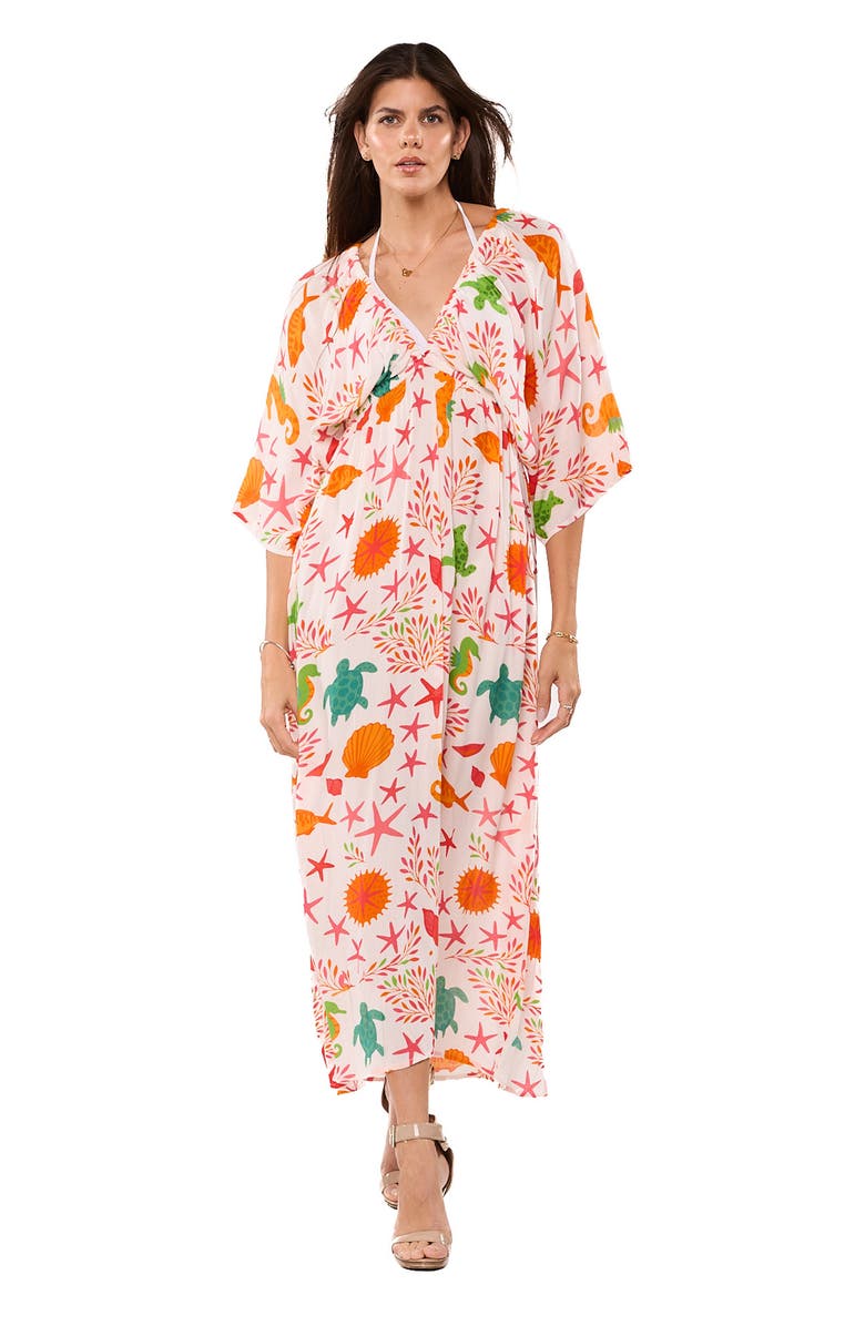 RANEES Longline Cover-Up Caftan, Alternate, color, Coral