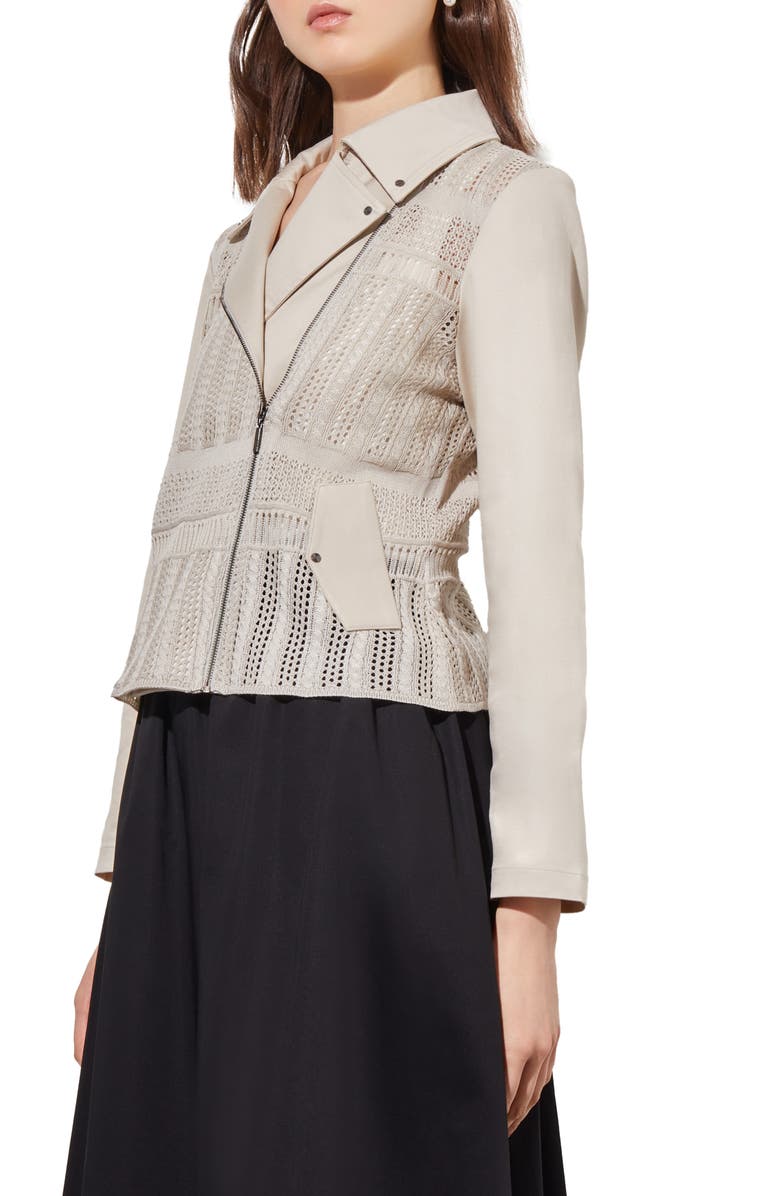 Ming Wang Knit & Twill Moto Jacket, Alternate, color, 