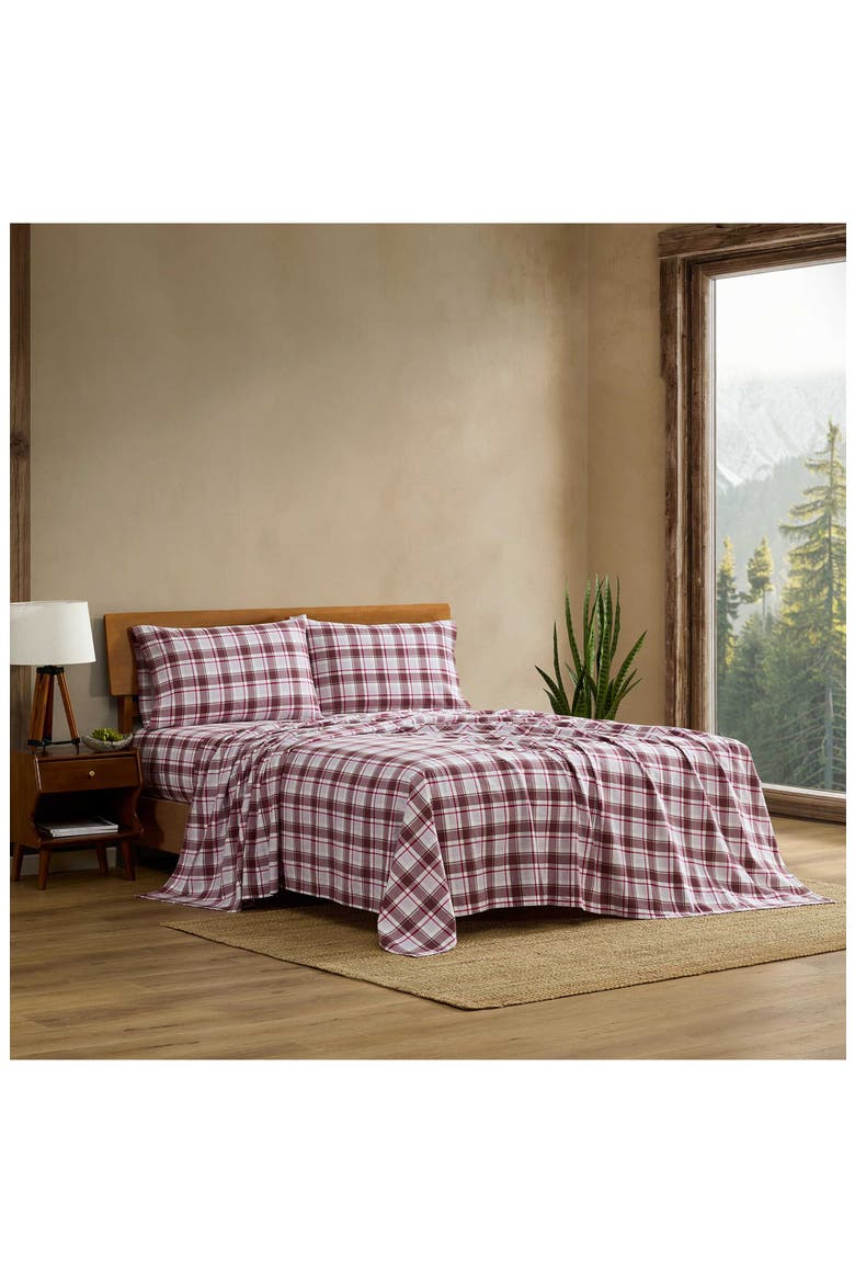 Rugged Plaid Flannel Sheet Set, Alternate, color, IVORY/ PURPLE/ WINE