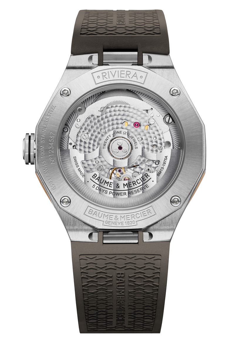 Riviera 10720 Skeleton Rubber Strap Automatic Watch, 39mm, Alternate, color, SMOKED GRAY