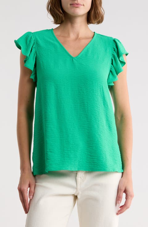 Flutter Sleeve Crinkled Satin Blouse