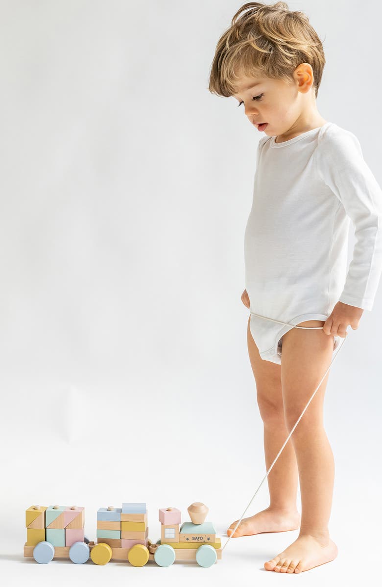 KALENCOM Pull Along Wooden Stacking Train, Alternate, color, Multi