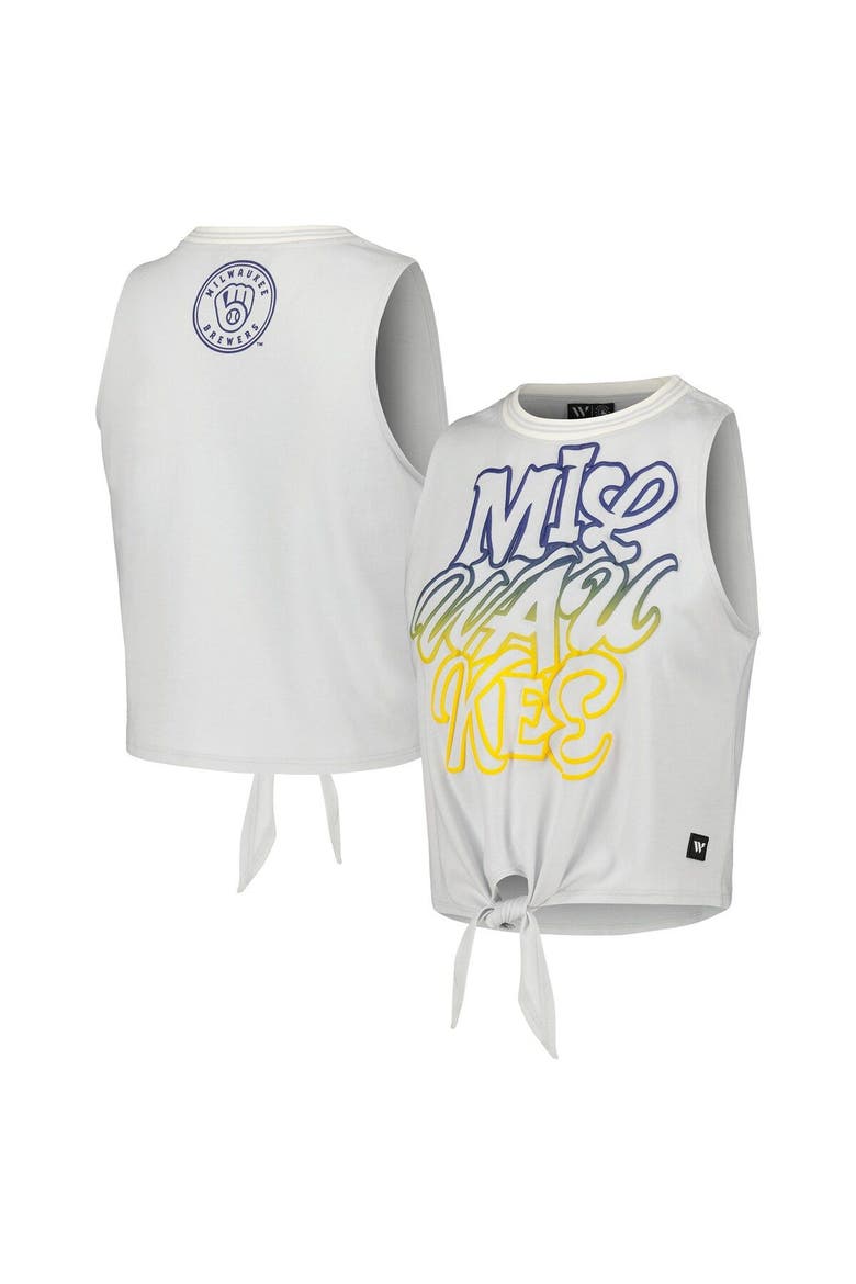 Women's The Wild Collective White Milwaukee Brewers Twisted Tie Front Tank Top, Main, color, White