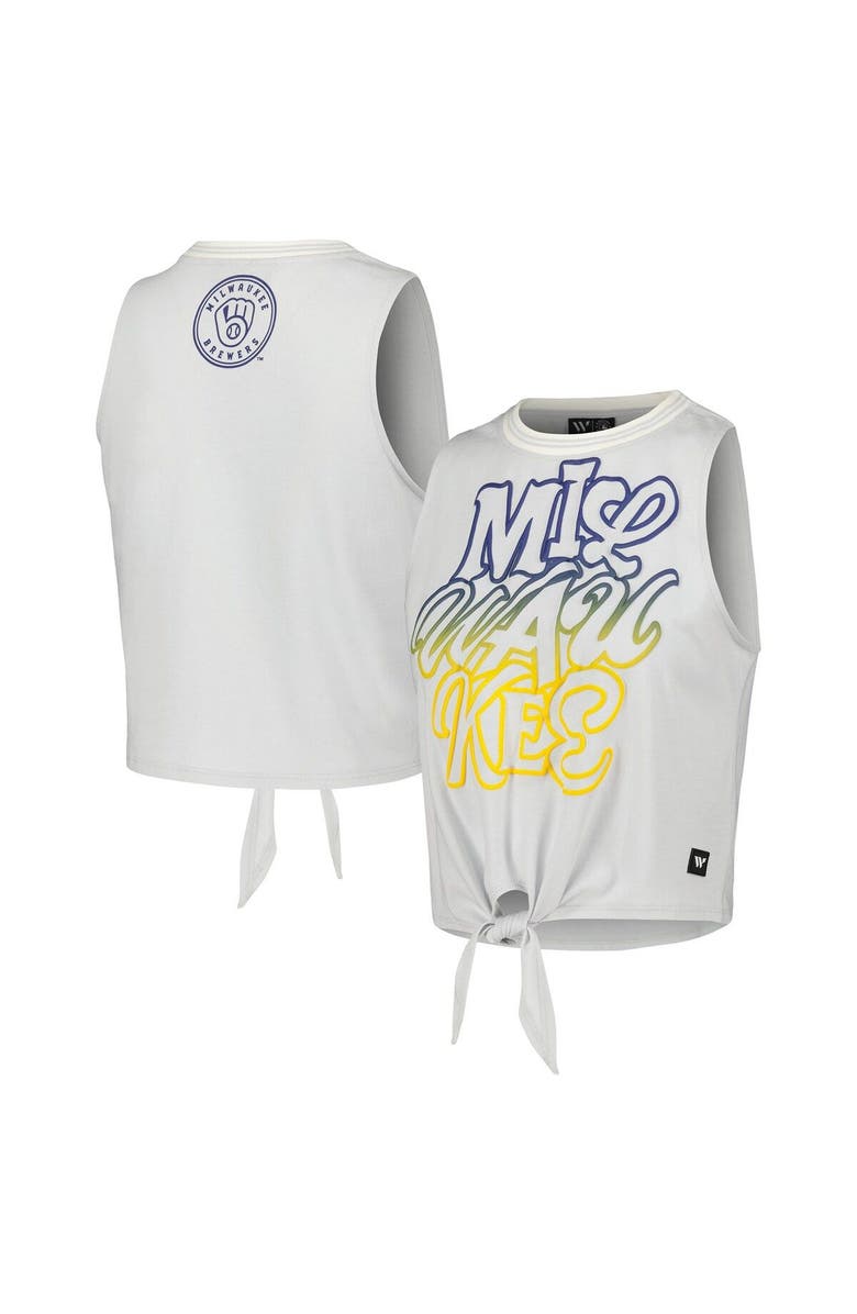 THE WILD COLLECTIVE Women's The Wild Collective White Milwaukee Brewers Twisted Tie Front Tank Top, Main, color, White