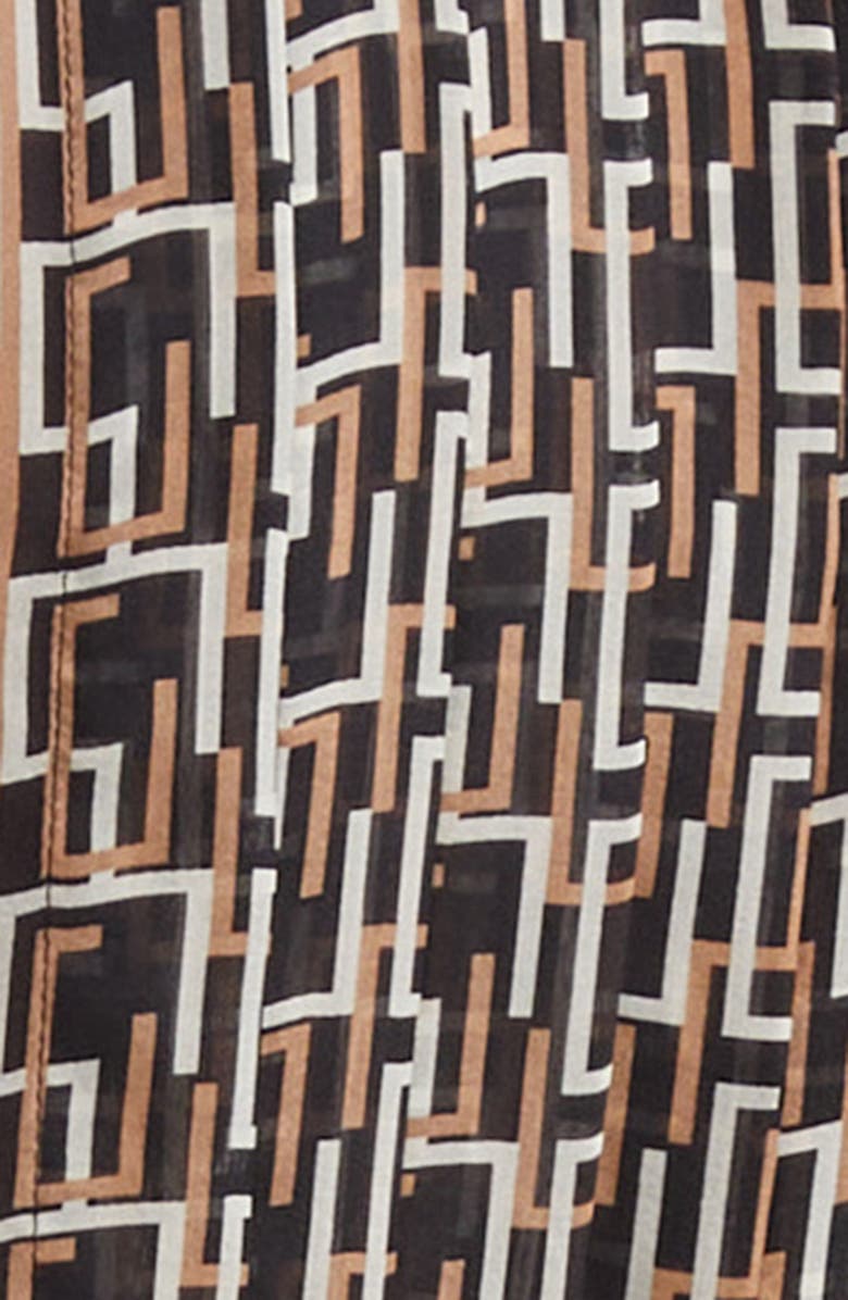 L'AGENCE Klaudia Print Tie Waist Long Sleeve Silk Maxi Shirtdress, Alternate, color, Black Multi L Geo Print