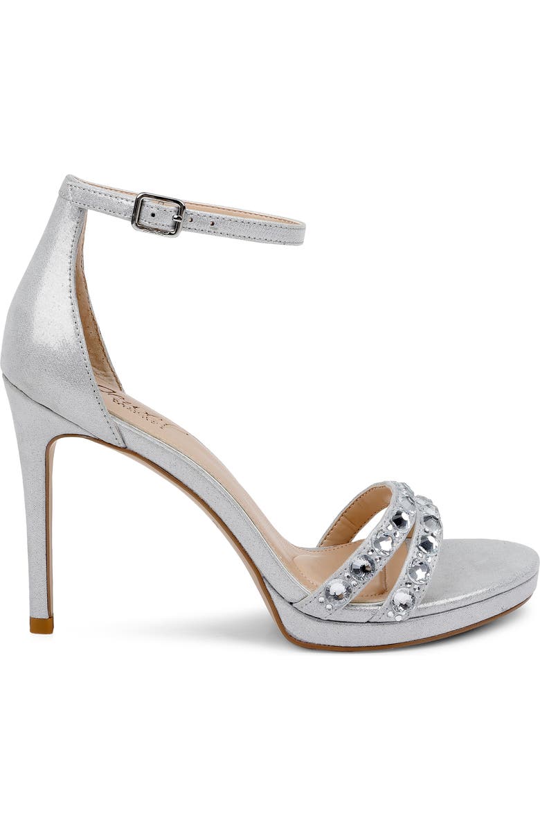 Jewel Badgley Mischka Hustle Ankle Strap Sandal, Alternate, color, Silv Met