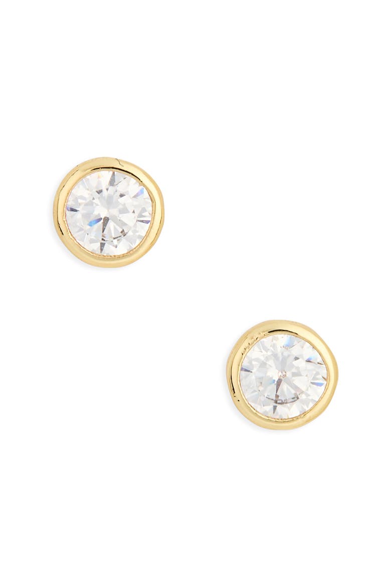 Bezel Cubic Zirconia Stud Earrings, Main, color, CLEAR- GOLD