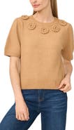 CeCe Rosette Short Sleeve Sweater