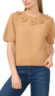 CeCe Rosette Short Sleeve Sweater