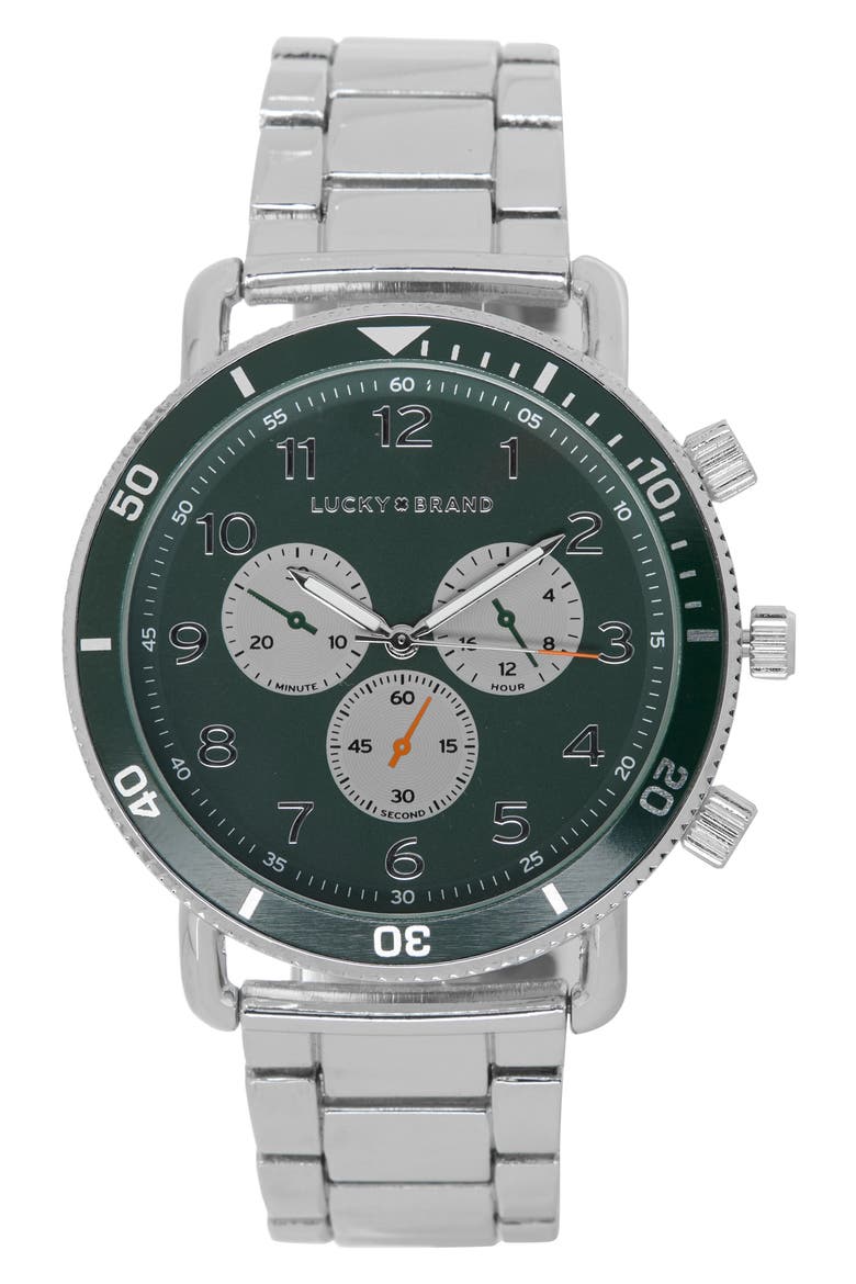 Round Chronograph Bracelet Watch, 45mm, Main, color, SILVER/GREEN
