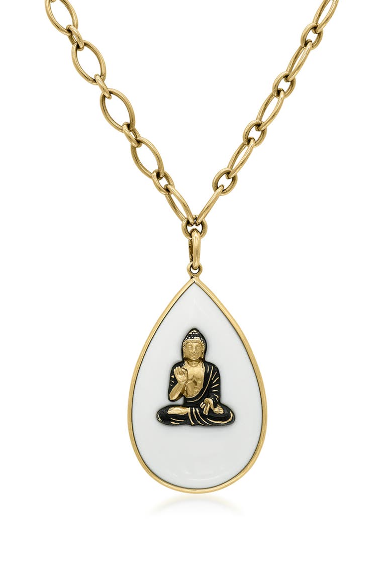 18K Yellow Gold Chalcedony & Enamel Buddha Pendant Necklace, Main, color, YELLOW GOLD
