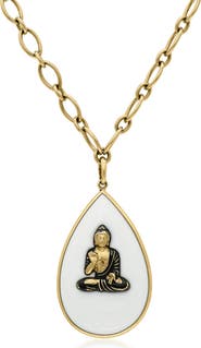 Fred Leighton 18K Yellow Gold Chalcedony & Enamel Buddha Pendant Necklace