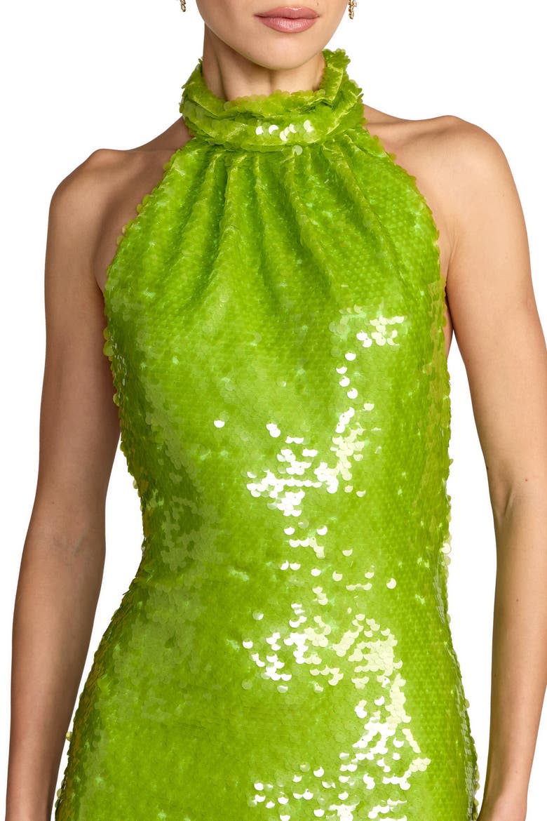 Sleeveless Sequin Halter Cowl Back Ankle Dress, Alternate, color, Apple Green