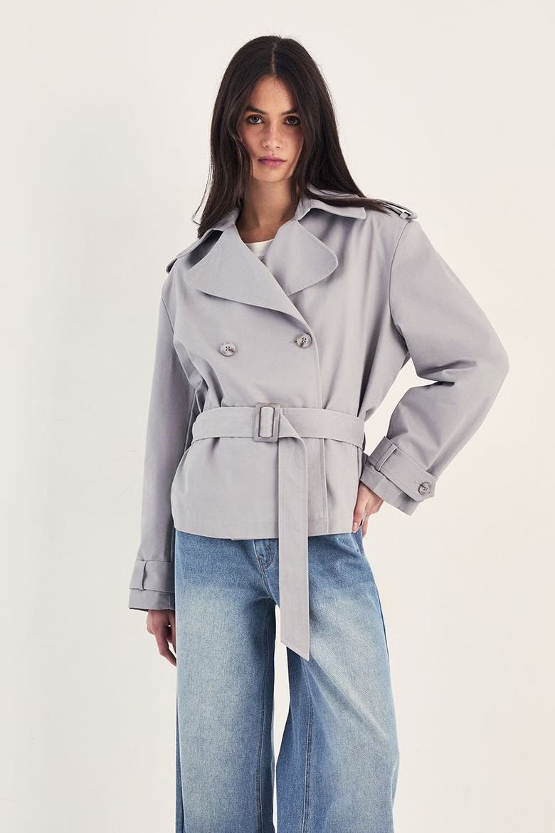 Double Breasted Short Trench Coat, Main, color, Grey