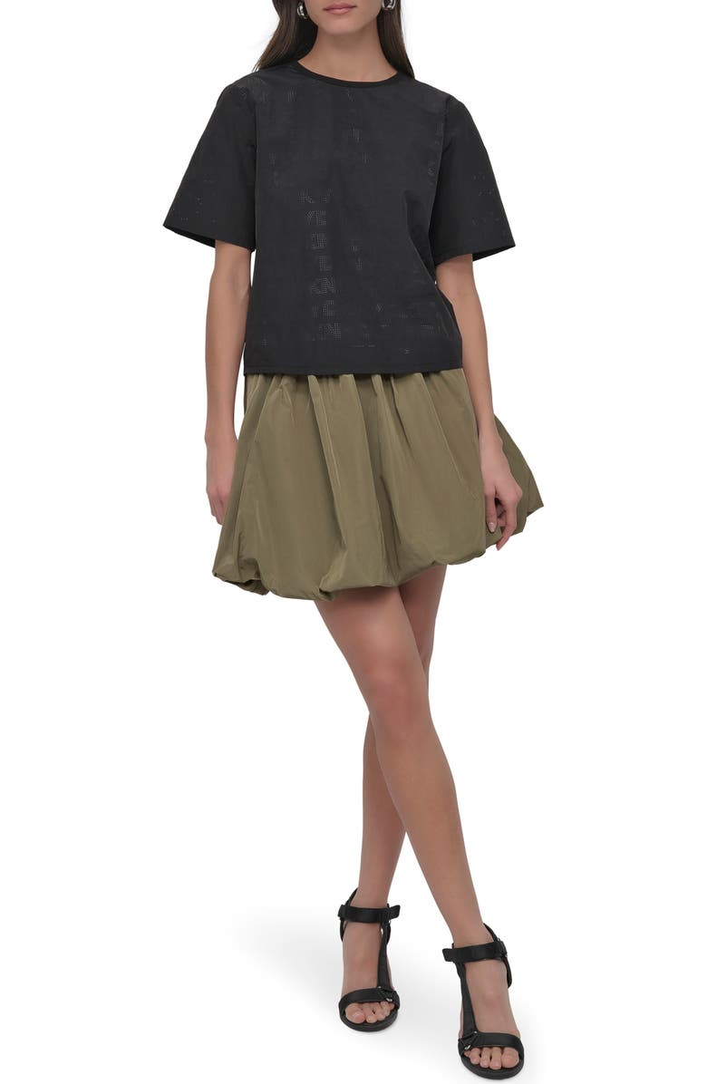 DKNY Peforated Logo Boxy Nylon T-Shirt, Alternate, color, Black