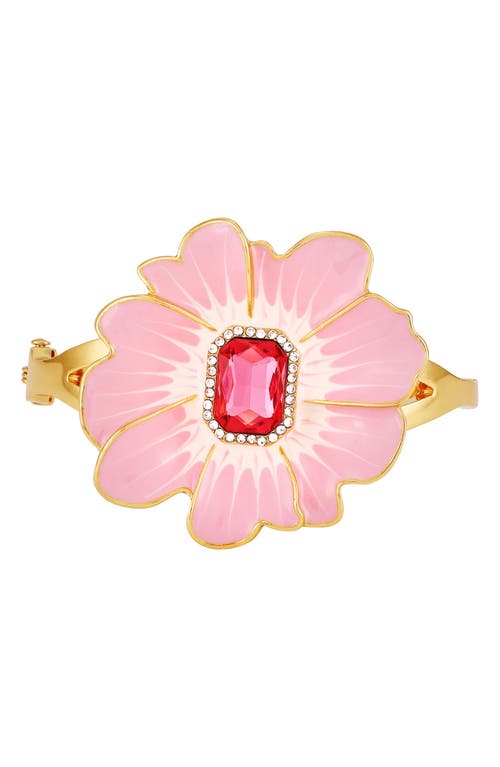 Guess Gold-tone Color Crystal Flower Bangle Bracelet In Gold