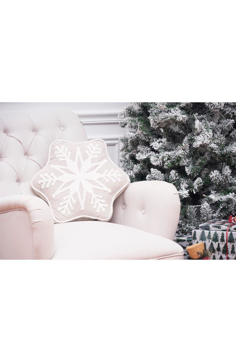 C&F Home Snowflake Shaped Christmas Cotton Blend Tufted Accent Throw Pillow 18" x 18", Alternate, color, Brown