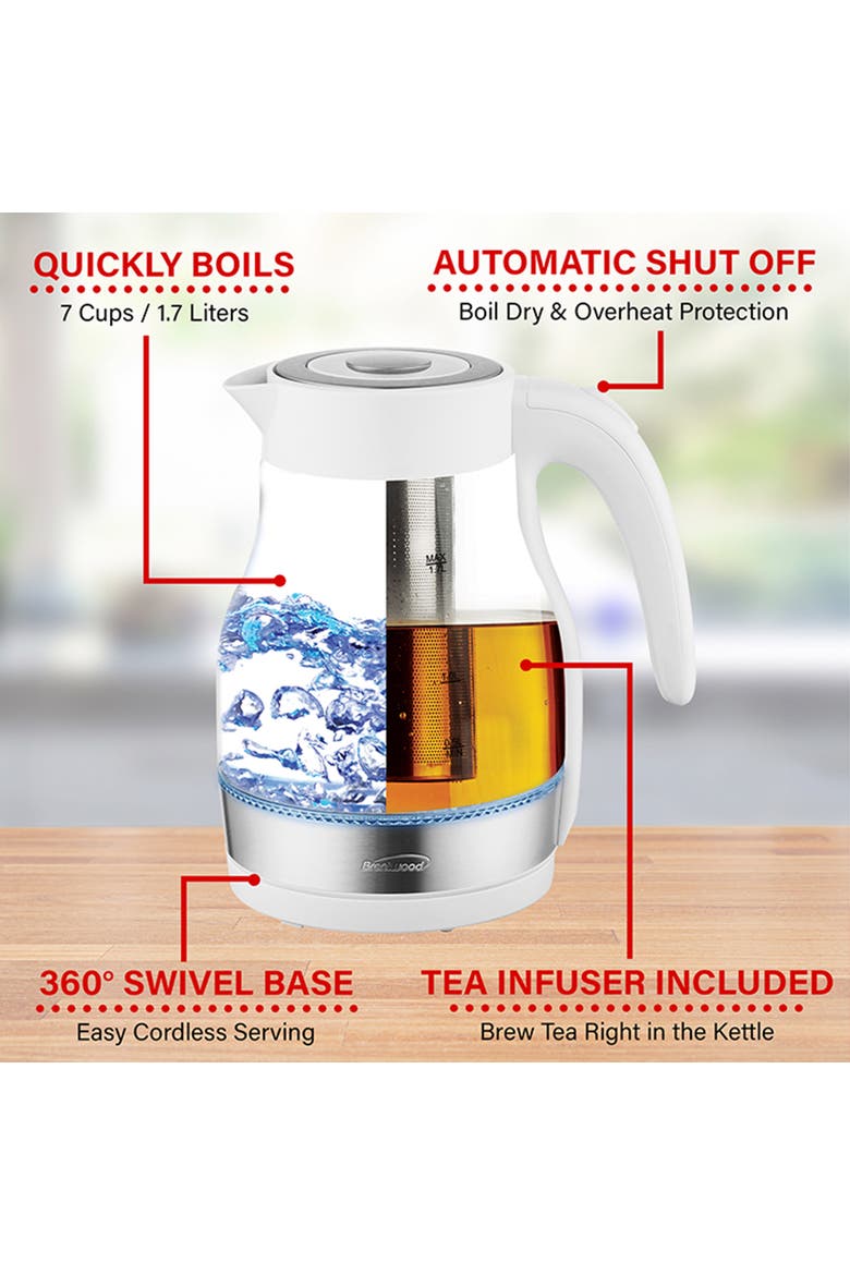 Glass 1.7 Liter Electric Kettle with Tea Infuser, Alternate, color, White