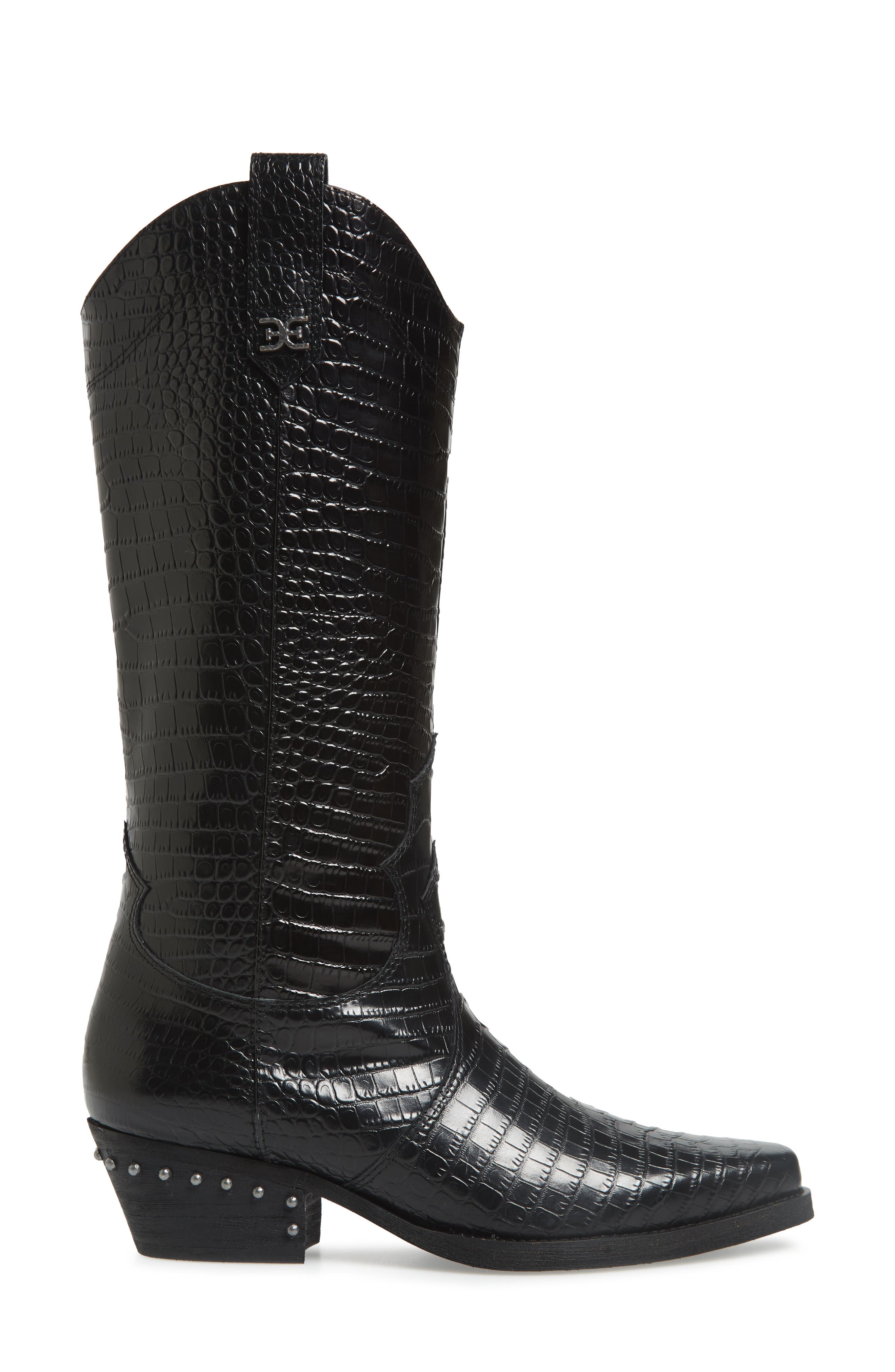 Sam Edelman Oakland Croc Embossed Western Boot, Alternate, color, 