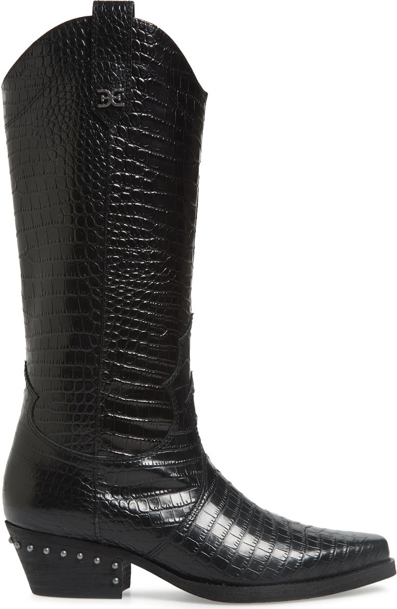 Sam Edelman Oakland Croc Embossed Western Boot, Alternate, color,