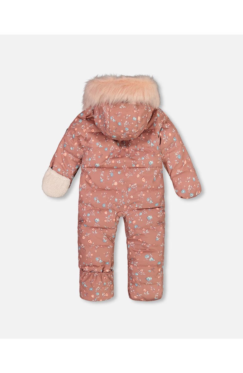 Deux par Deux Baby Girl's One Piece Baby Hooded Snowsuit Printed Vintage Flowers Designed For Car Seat, Alternate, color, 