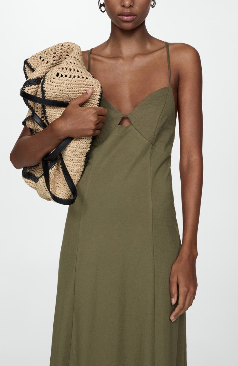 MANGO Empire Waist A-Line Dress, Alternate, color, Khaki Green