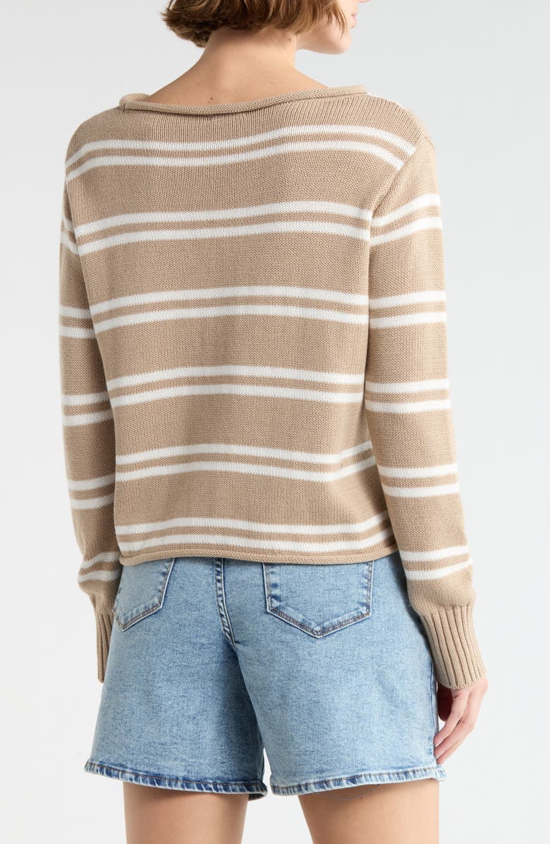 Vigoss Stripe Boat Neck Crop Sweater, Alternate, color, Oatmeal/ Creme