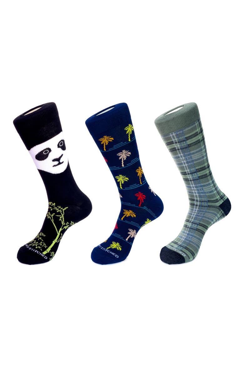 3-Pack Crew Socks, Main, color, BLACK BLUE GREEN