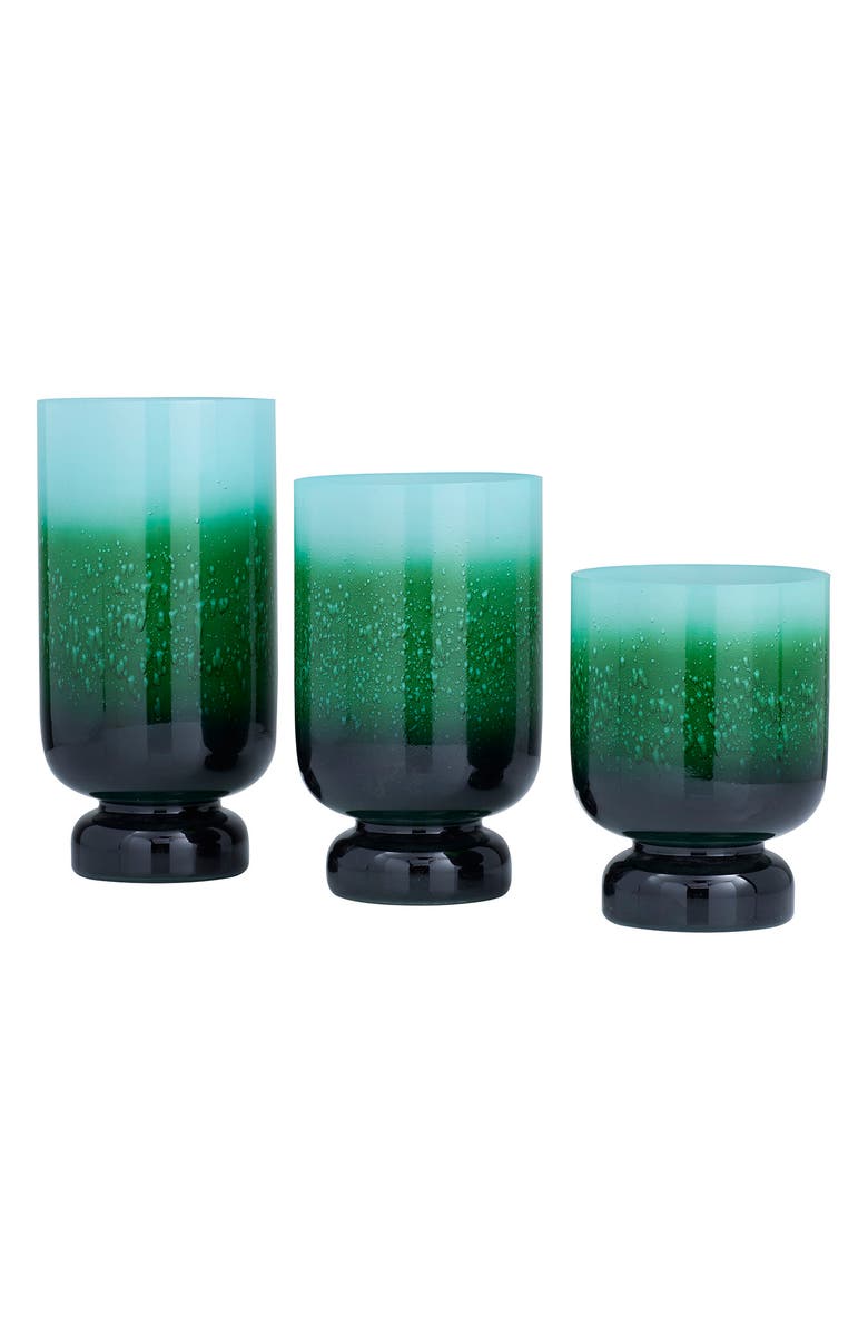 Novogratz Green Glass Pillar Hurricane Lamp with Ombré Effect - Set of 3, Alternate, color, 
