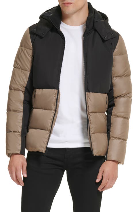 Colorblock Hooded Water Resistant Puffer Jacket