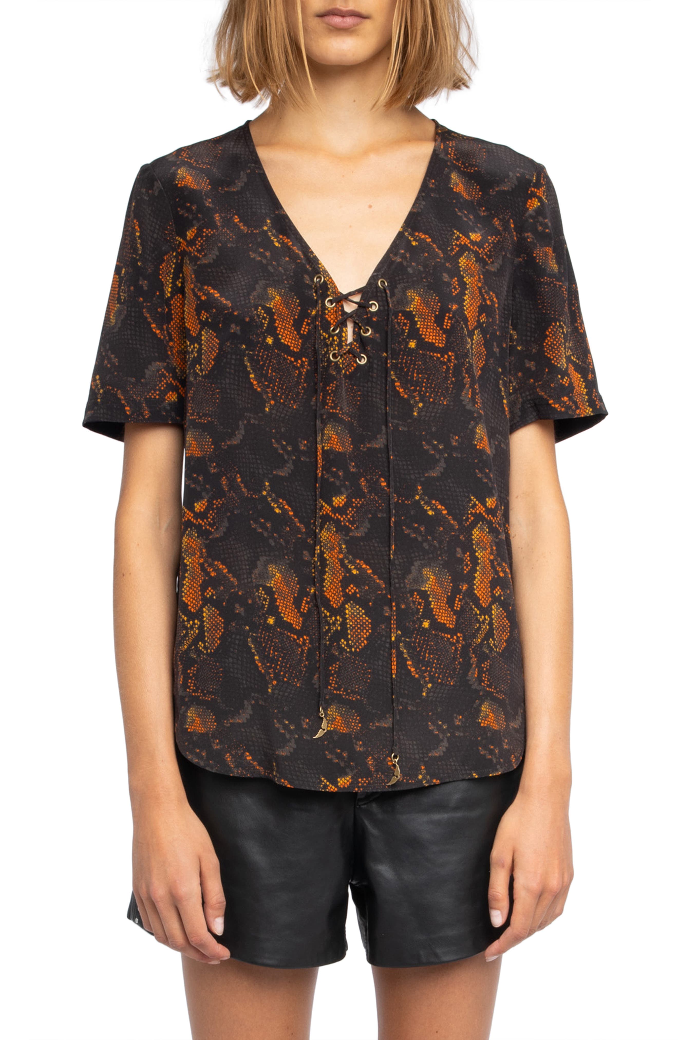 Terzo Python Print Silk Button-Up Shirt