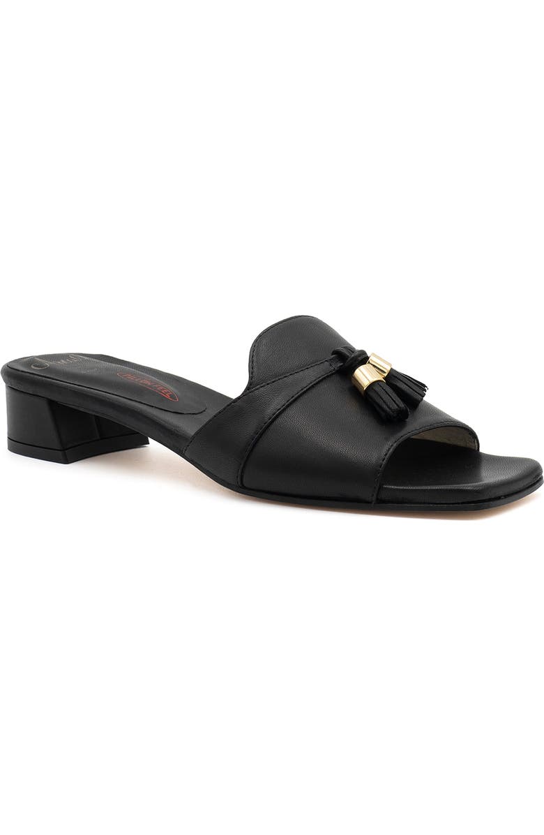 Amalfi by Rangoni Bussola Slide Sandal, Main, color, Black Parmasoft - Gold Met