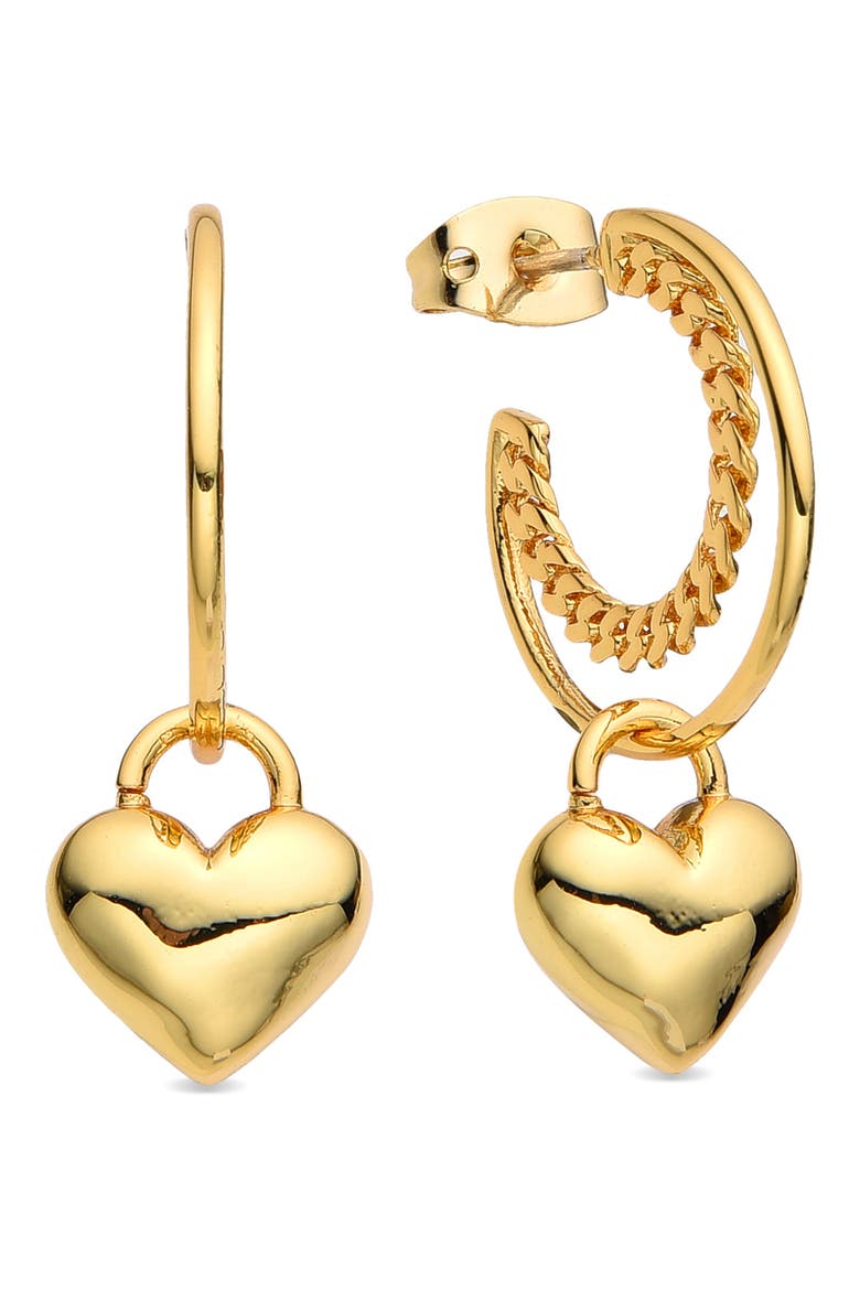 Maria Heart Drop Hoop Earrings, Main, color, GOLD