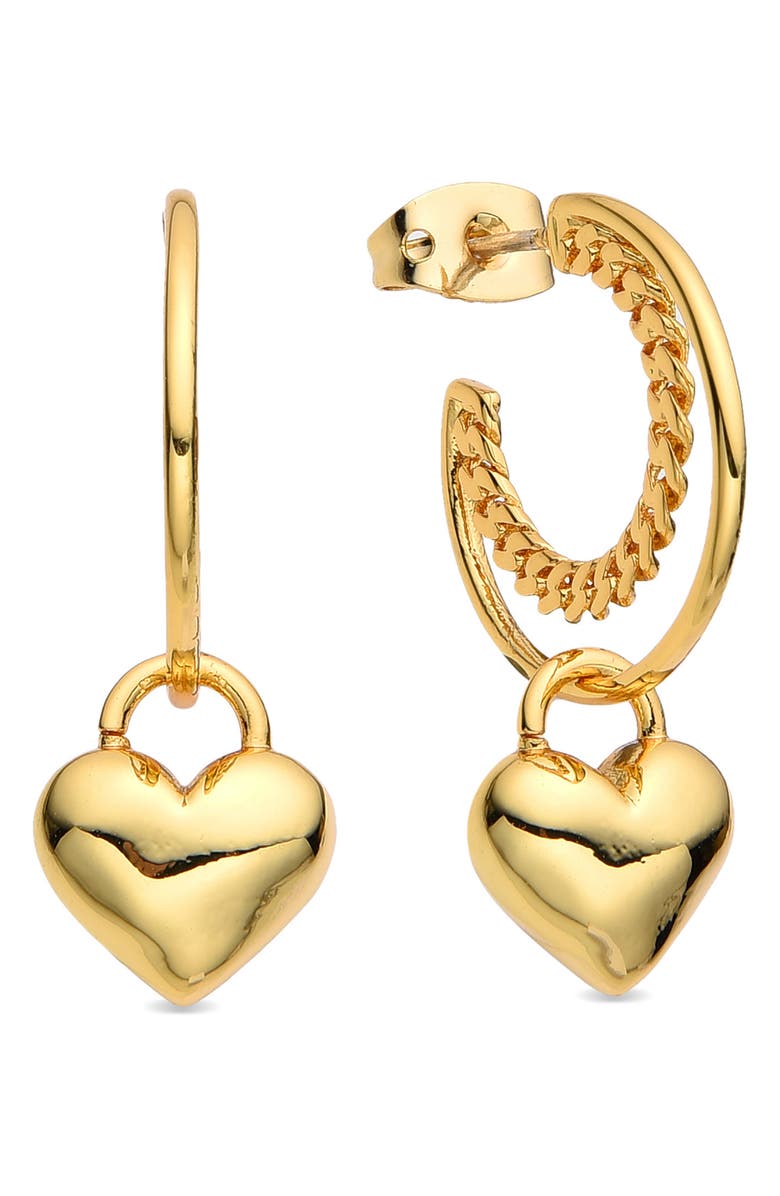 EYE CANDY LOS ANGELES Maria Heart Drop Hoop Earrings, Main, color, Gold