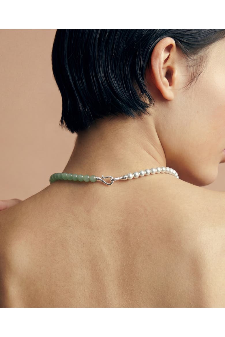 Duo Silver and Jade-Green Aventurine Beaded Necklace, Alternate, color, Green