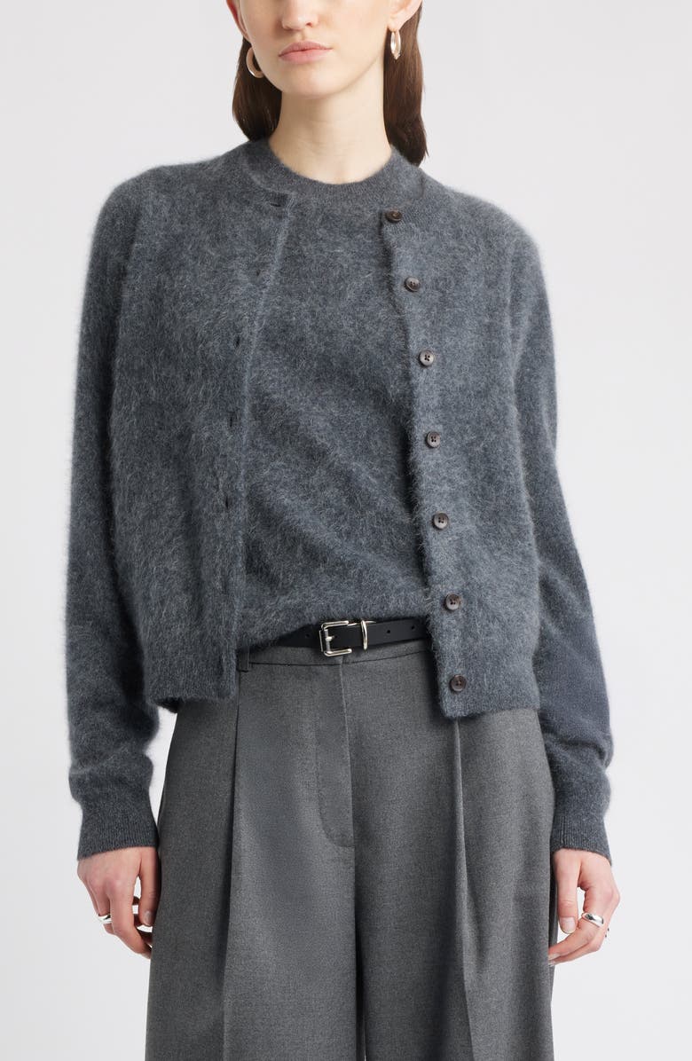 Nordstrom Brushed Cashmere Cardigan, Main, color, Grey Onyx Heather