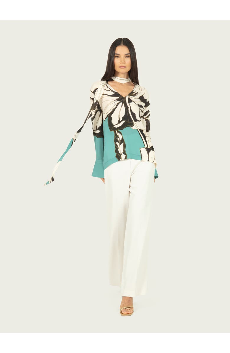 SECRET MISSION Chiara Blouse, Alternate, color, Cyan Green Abstract Floral