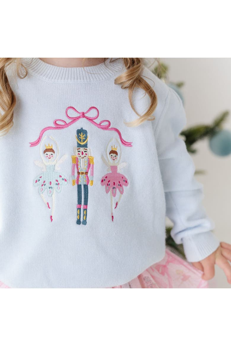 Nutcracker Embroidered Christmas Sweater, Alternate, color, Pastel Blue