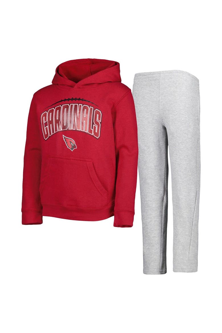 Youth Cardinal/Heather Gray Arizona Cardinals Double Up Pullover Hoodie & Pants Set, Main, color, Cardinal