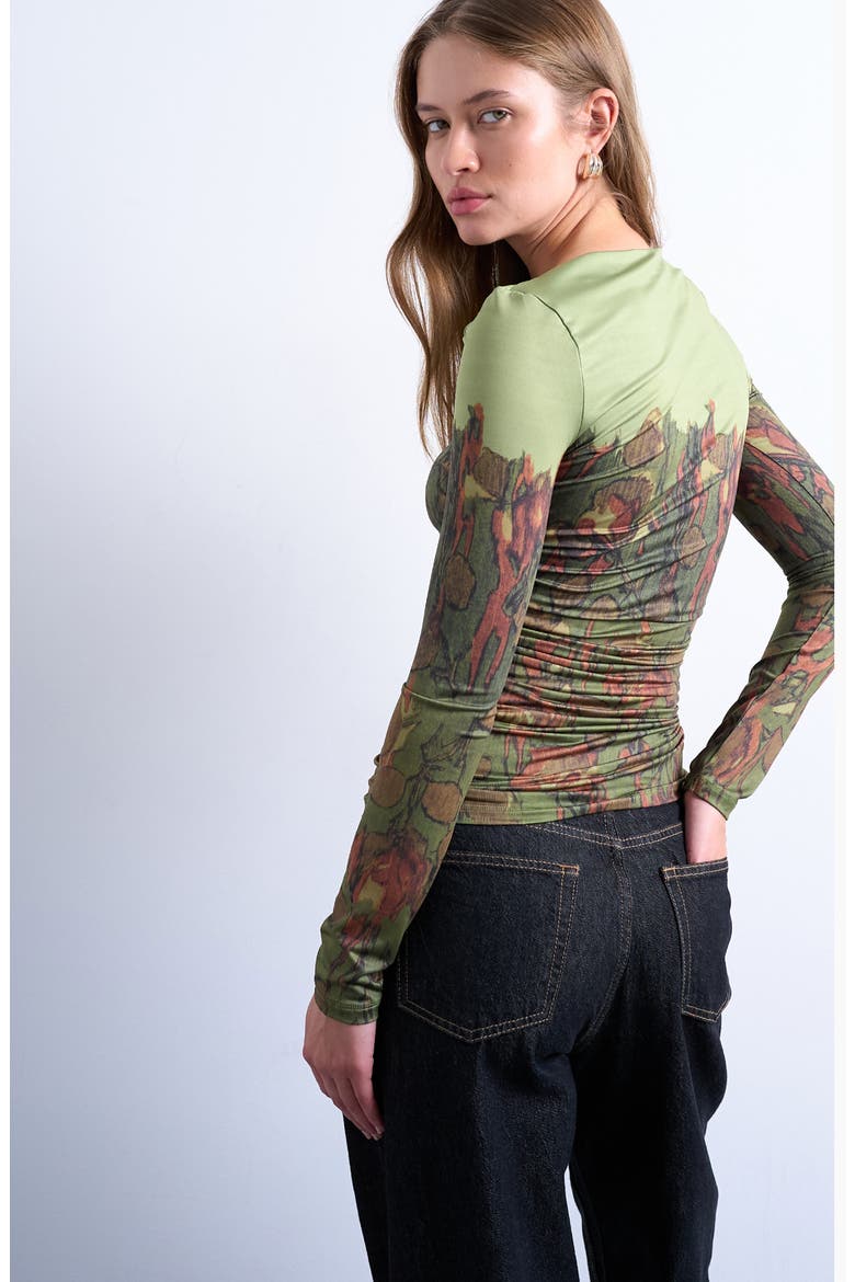 Print Ruched Top, Alternate, color, MEDIUM GREEN