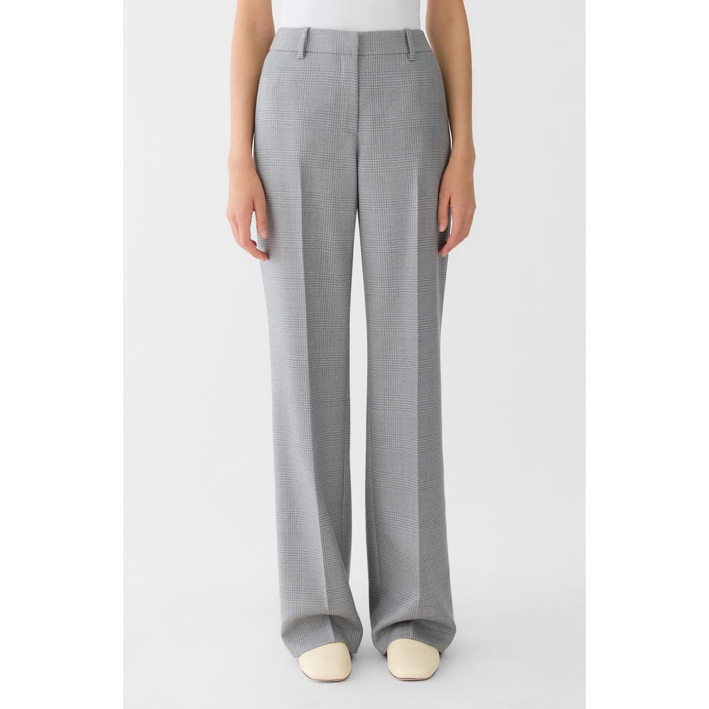 Lafayette 148 New York Gates Plaid Straight Leg Wool Pants In Gray