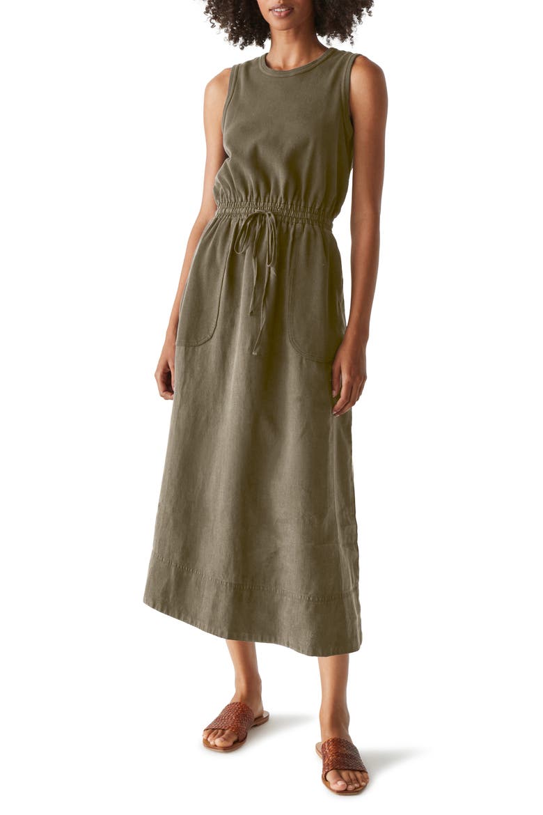 Wilhelmina Stretch Cotton & Linen Midi Tank Dress, Main, color, CAMO