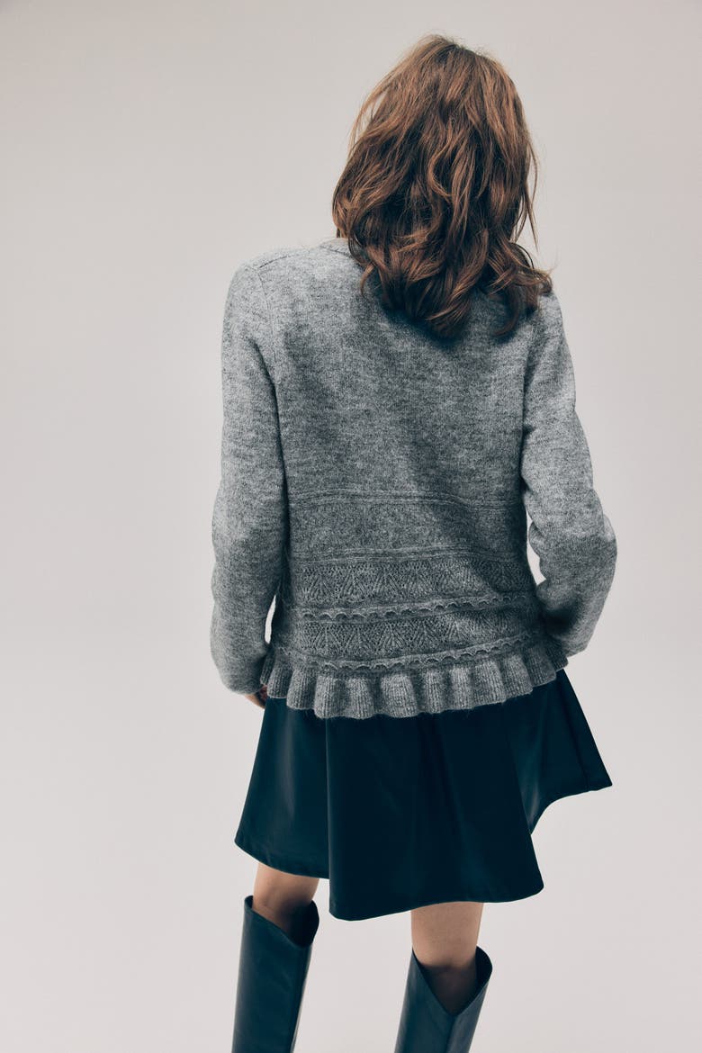 Pointelle-knit Cardigan, Alternate, color, Gray melange