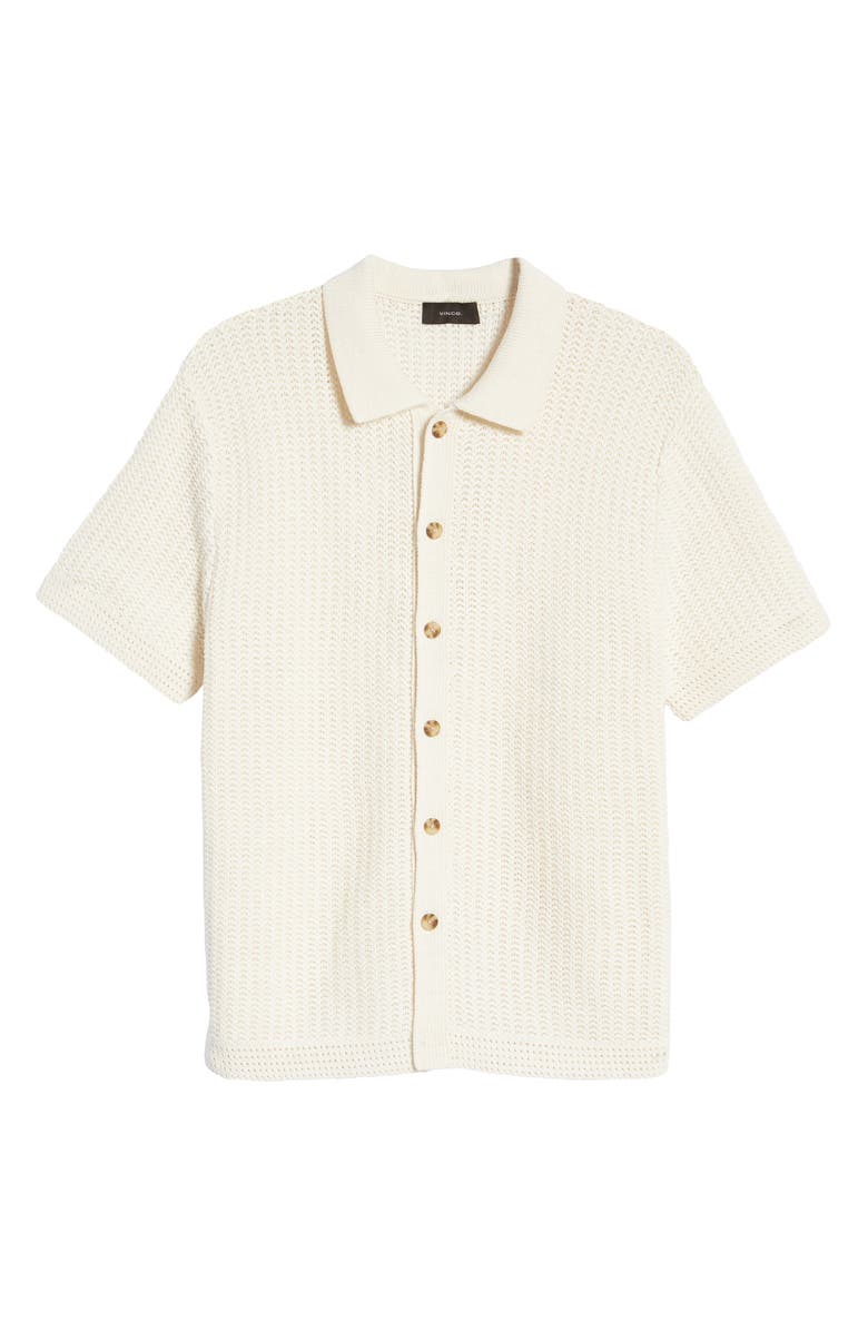 Vince Crochet Cotton Short Sleeve Button-Up Shirt, Alternate, color, 