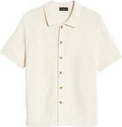 Vince Crochet Cotton Short Sleeve Button-Up Shirt