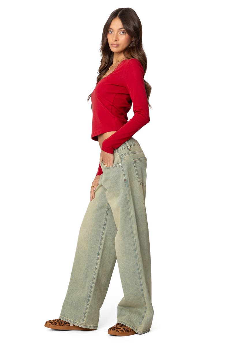 EDIKTED Mora Lace Trim Knit Top, Alternate, color, Red