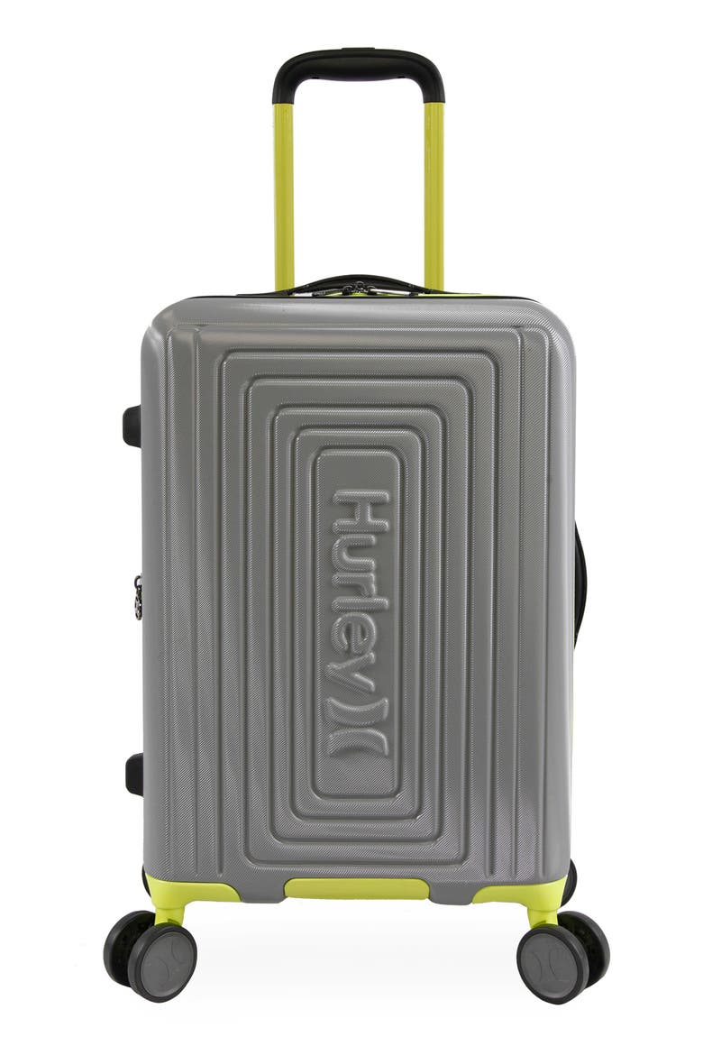 Suki 21" Hardshell Spinner Suitcase, Main, color, LIGHT GREY / NEON